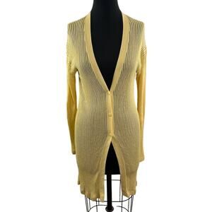 Uniqlo x Ines de la Fressange Yellow Linen-Blend Open-Knit Cardigan Sweater M